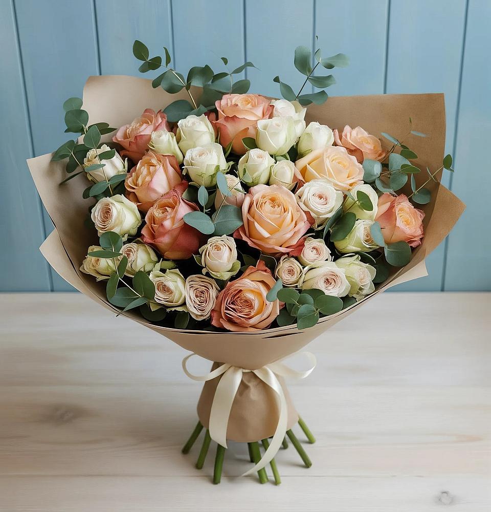 Букет цветов из: Альстромерии и Розы в Селявном