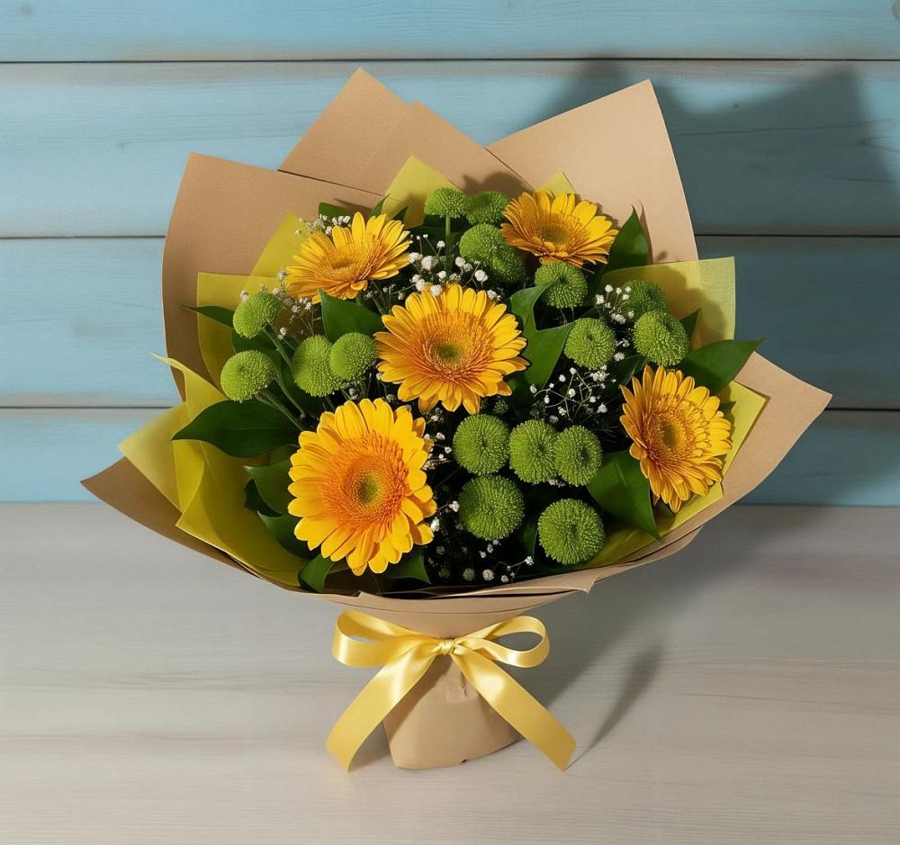 Букет цветов из: Герберы и Хризантемы в Селявном
