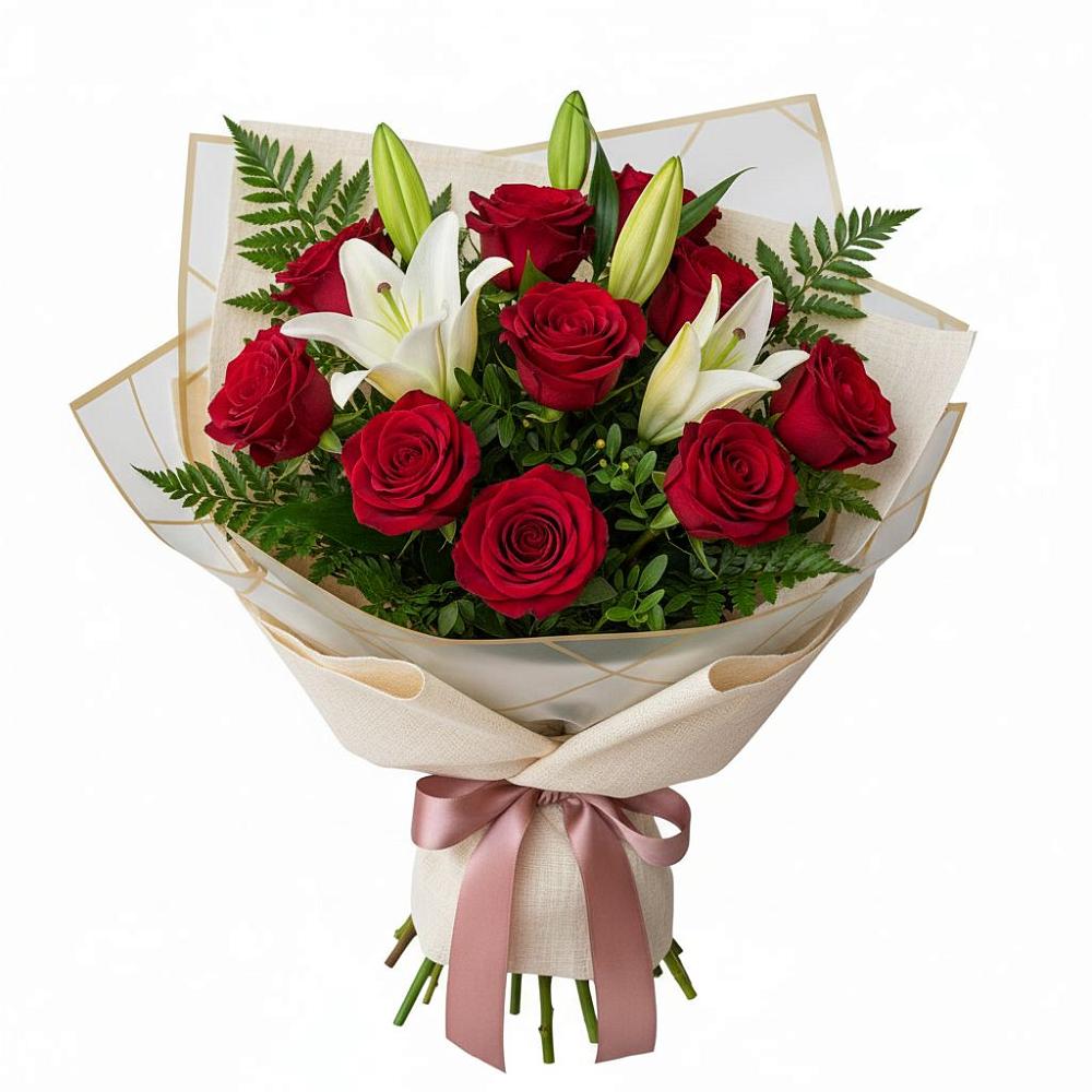 Букет цветов из: Лилии и Розы в Селявном