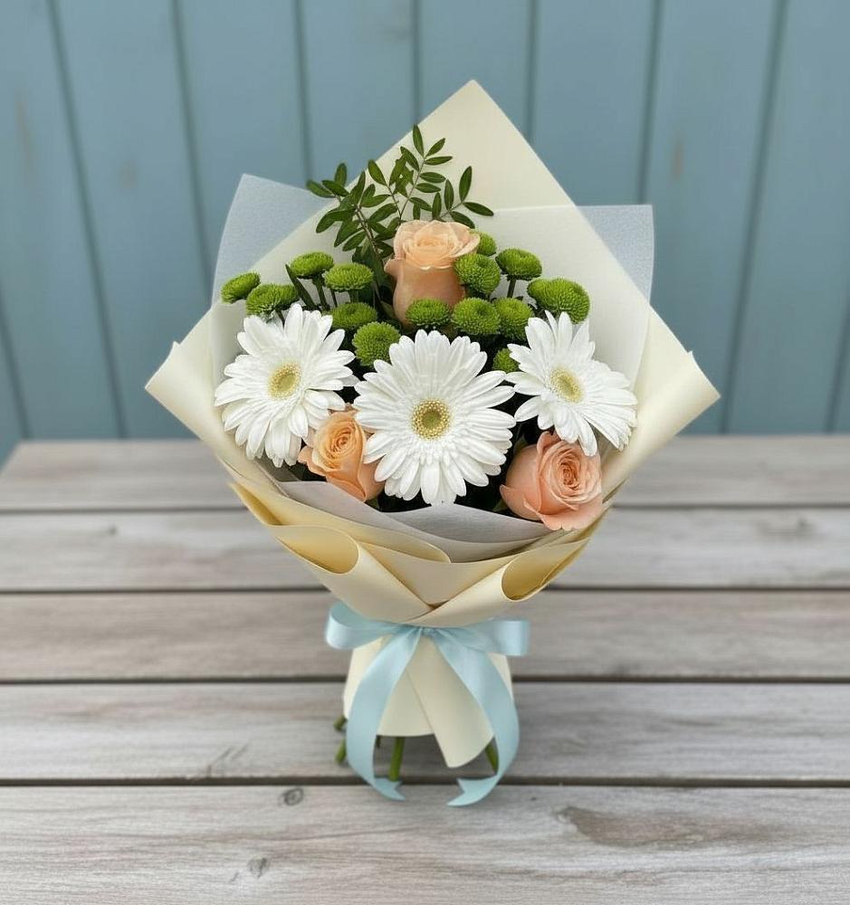 Букет цветов из: Герберы, Розы и Хризантемы в Селявном