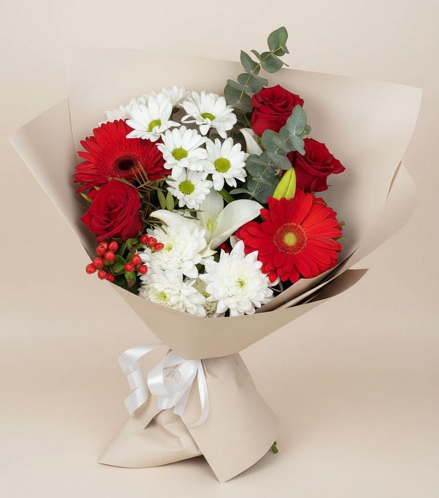 Букет цветов из: Розы, Хризантемы, Герберы и Лилии в Селявном