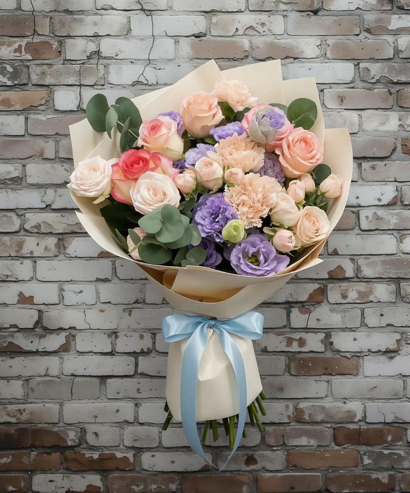 Букет цветов из: Розы, Лизиантусы и Гвоздики в Селявном