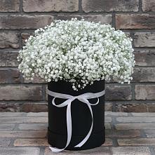 Цветочная композиция из Гипсофила в шляпной коробке в Селявном