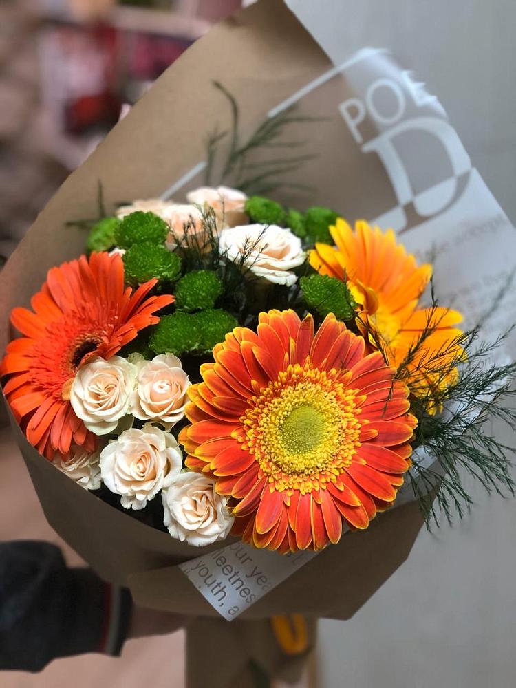 Букет цветов из: Герберы, Хризантемы и Розы в Селявном