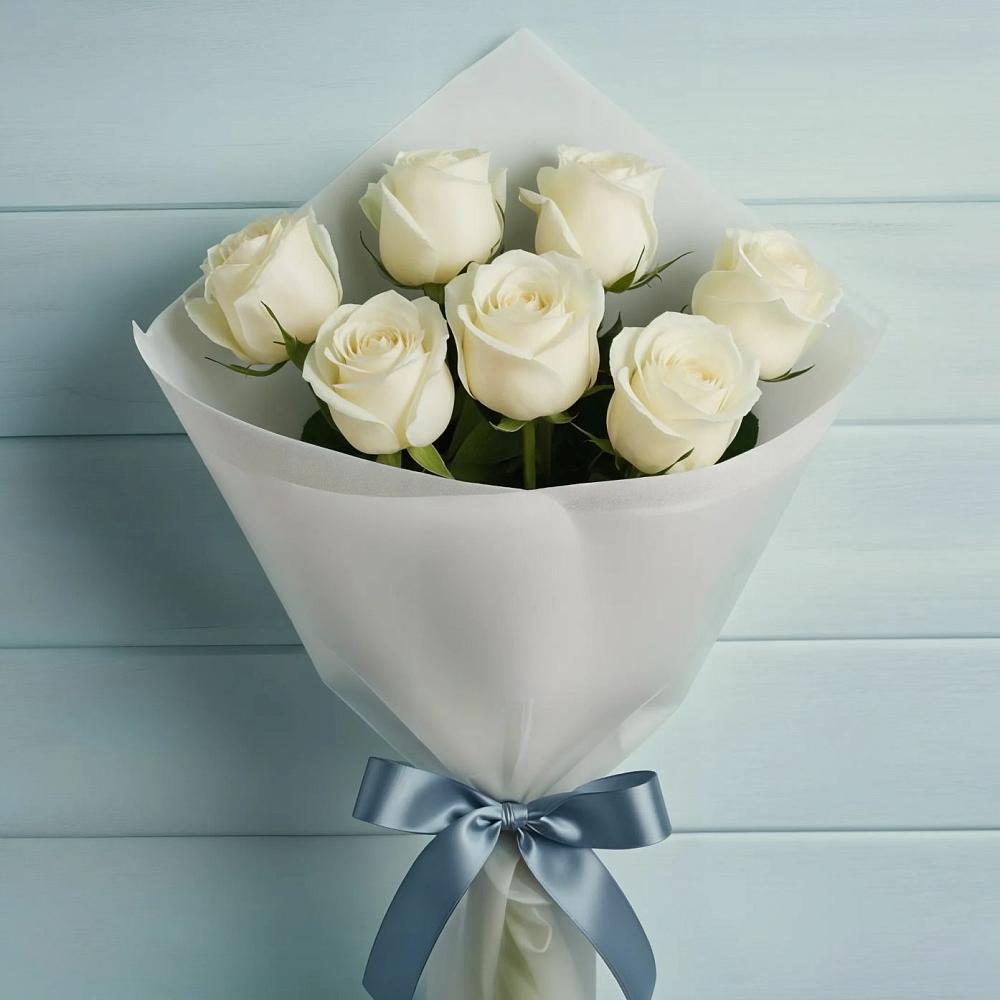 Букет 7 Белых роз Эдлесс Лав в Селявном